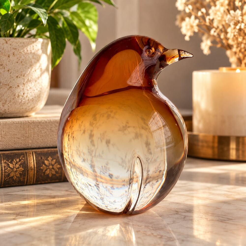 Livio Seguso for Oggetti Italy Murano Art Glass Penguin Chick Amber Clear 1970s